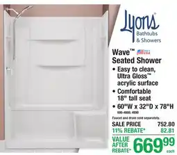 Menards Wave Seated Shower offer