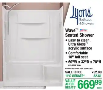 Menards Wave Seated Shower offer