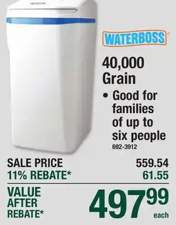 Menards WATERBOSS WATER SOFTENERS 40,000 Grain offer