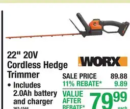 Menards WORX 22 20V Cordless Hedge Trimmer offer