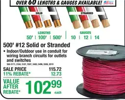 Menards 500' #12 Solid or Stranded offer
