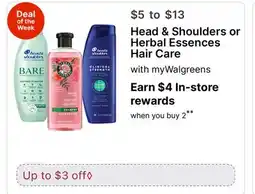 Walgreens Head & Shoulders or Herbal Essences Hair Care offer