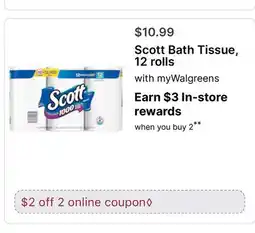 Walgreens Scott Bath Tissue, 12 rolls offer