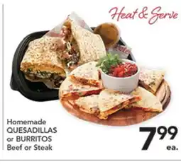 Pete's Fresh Market Homemade QUESADILLAS or BURRITOS offer