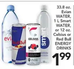 Pete's Fresh Market 33.8 oz. Evian WATER, 1 L Smart WATER, or 12 oz. Celsius or Red Bull ENERGY DRINKS offer