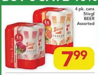 Pete's Fresh Market 4 pk. cans Stiegl BEER Assorted offer