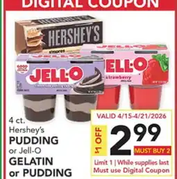 Pete's Fresh Market 4 ct. Hershey's PUDDING or Jell-O GELATIN or PUDDING offer