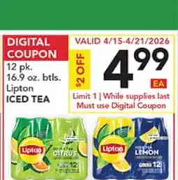 Pete's Fresh Market 12 pk. 16.9 oz. btls. Lipton ICED TEA offer