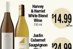 Big Saver Foods Harvey & Harriet White Blend Wine, 750 ml Justin Cabernet Sauvignon Wine offer