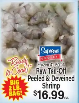 Angelo Caputo's Fresh Market Supreme CHOICE Frozen 41-50 ct. Raw Tail-Off Peeled & Deveined Shrimp offer