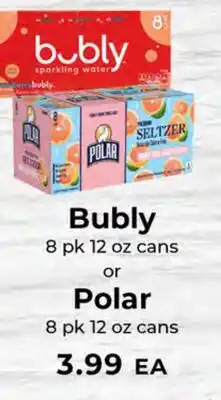 Sunset Foods Bubly 8 pk 12 oz cans or Polar 8 pk 12 oz cans offer