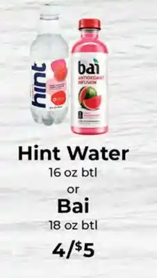 Sunset Foods Hint Water 16 oz btl or Bai 18 oz btl offer