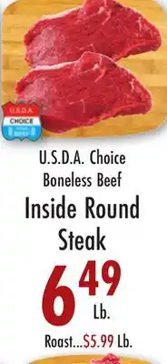 Garden Fresh Market U.S.D.A Choice Boneless Beef Inside Round Steak offer