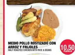 Carnicerias Jimenez MEDIO POLLO ROSTIZADO CON ARROZ Y FRIJOLES offer