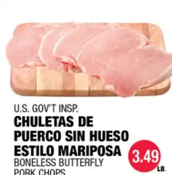 Carnicerias Jimenez U.S. GOV'T INSP. CHULETAS DE PUERCO SIN HUESO ESTILO MARIPOSA offer