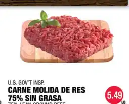Carnicerias Jimenez U.S. GOV'T INSP. CARNE MOLIDA DE RES 75% SIN GRASA offer