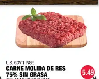 Carnicerias Jimenez U.S. GOV'T INSP. CARNE MOLIDA DE RES 75% SIN GRASA offer