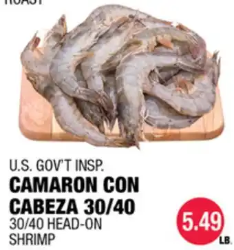 Carnicerias Jimenez U.S. GOV'T INSP. CAMARON CON CABEZA 30/40 offer