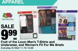 Bi-Mart Fruit of the Loom Men's T-Shirts and Underwear, and Women's Fit For Me Briefs offer