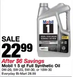 Bi-Mart Mobil 1 5 qt Full Synthetic Oil offer