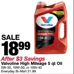 Bi-Mart Valvoline High Mileage oil offer