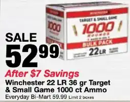 Bi-Mart Winchester 22 LR 36 gr Target & Small Game 1000 ct Ammo offer