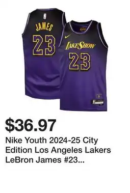 Dick's Sporting Goods Nike Youth 2024-25 City Edition Los Angeles Lakers LeBron James #23 Swingman Jersey offer