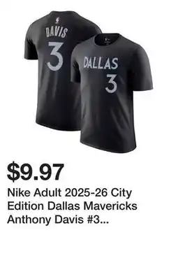 Dick's Sporting Goods Nike Adult 2025-26 City Edition Dallas Mavericks Anthony Davis #3 T-Shirt offer