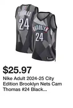 Dick's Sporting Goods Nike Adult 2024-25 City Edition Brooklyn Nets Cam Thomas #24 Black Swingman Jersey offer