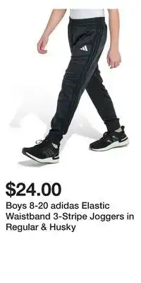 Kohl's Boys 8-20 adidas Elastic Waistband 3-Stripe Joggers in Regular & Husky offer