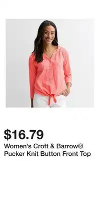 Kohl's Women's Croft & Barrow Pucker Knit Button Front Top offer