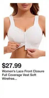 Kohl's Women's Lace Front Closure Full Coverage Vest Soft Wirefree Breathable Bras offer