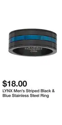 Kohl's LYNX Men's Striped Black & Blue Stainless Steel Ring offer
