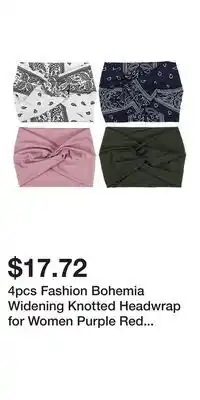 Kohl's 4pcs Fashion Bohemia Widening Knotted Headwrap for Women Purple Red Black Yellow Blue offer