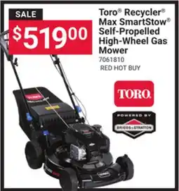 Ace Hardware Toro Recycler Max SmartStow Self-Propelled High-Wheel Gas Mower offer