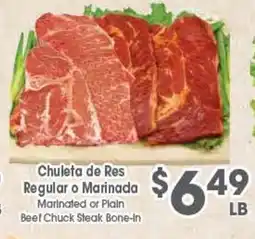Arteagas Food Center Marinated or Plain Beef Chuck Steak Bone-In offer
