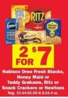 Schnucks Nabisco Oreo Fresh Stacks, Honey Maid or Teddy Grahams, Ritz or Snack Crackers or Newtons offer