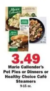 Schnucks Marie Callender's Pot Pies or Dinners or Healthy Choice Café Steamers offer