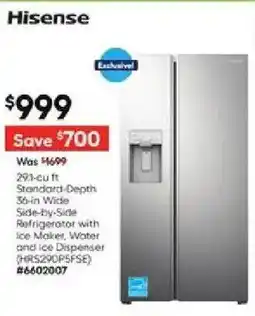 Lowe's Hisense 291-cu ft Standard Depth 36-in Wide Side-by-Side Refrigerator with Ice Maker, Water and Ice Dispenser offer