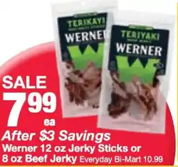 Bi-Mart Werner Jerky Sticks or beef jerky offer