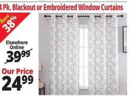 Ocean State Job Lot 4 Pk. Blackout or Embroidered Window Curtains offer