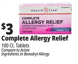 Ocean State Job Lot Health Star 25 mg Complete Allergy Relief 100 Tablets offer