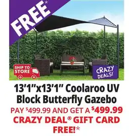 Ocean State Job Lot Coolaroo 13'1 X 13'1 UV Block Modern Butterfly Gazebo Charcoal offer