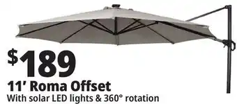 Ocean State Job Lot 11' Roma Offset Patio Umbrella with Solar LED Lights Beige offer