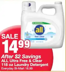 Bi-Mart ALL Ultra Free & Clear Laundry Detergent offer
