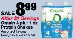 Bi-Mart Orgain Protein Shakes offer