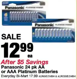Bi-Mart Panasonic 24 pk AA or AAA platinum batteries offer