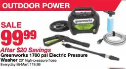 Bi-Mart Greenworks 1700 psi Electric Pressure washer offer