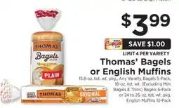 ShopRite Thomas' Bagels or English Muffins offer