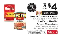 ShopRite Hunt's Tomato Sauce or Hunt's/Ro*Tel Diced Tomatoes offer